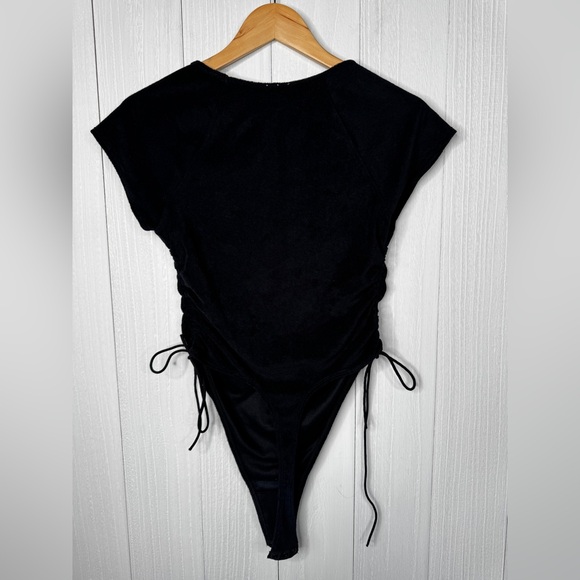 Savage X Fenty Women's 70s Ruched Terry Thong Teddy in Black - Picture 6 of 7